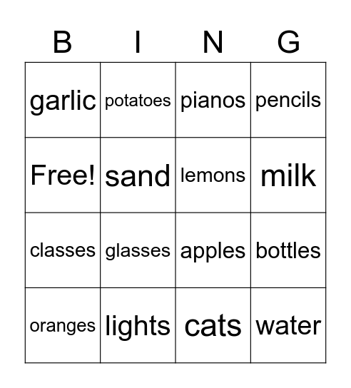 Countable and uncountable Bingo Card