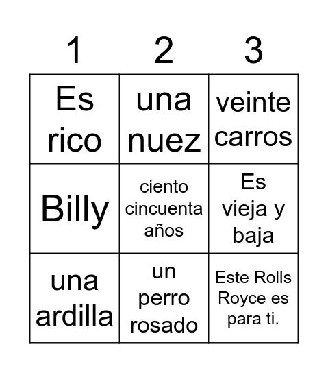 Spanish 9 - El Rolls Royce y El Perro Rosado Bingo Card