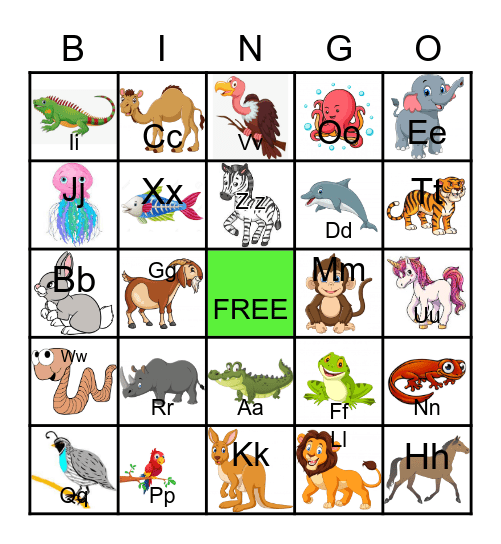 Animal ABC Bingo Card