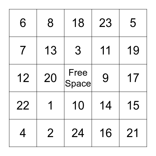 Math Bingo Card