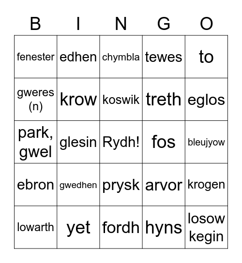 Holyewgh an Lergh #32 Bingo Card