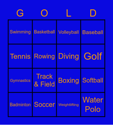 Summer Olympic Challenge Bingo Card