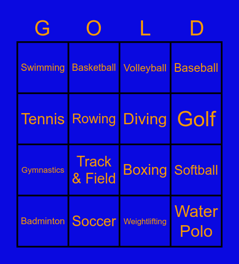 Summer Olympic Challenge Bingo Card