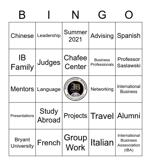 International Business Bryant University Bingo Card