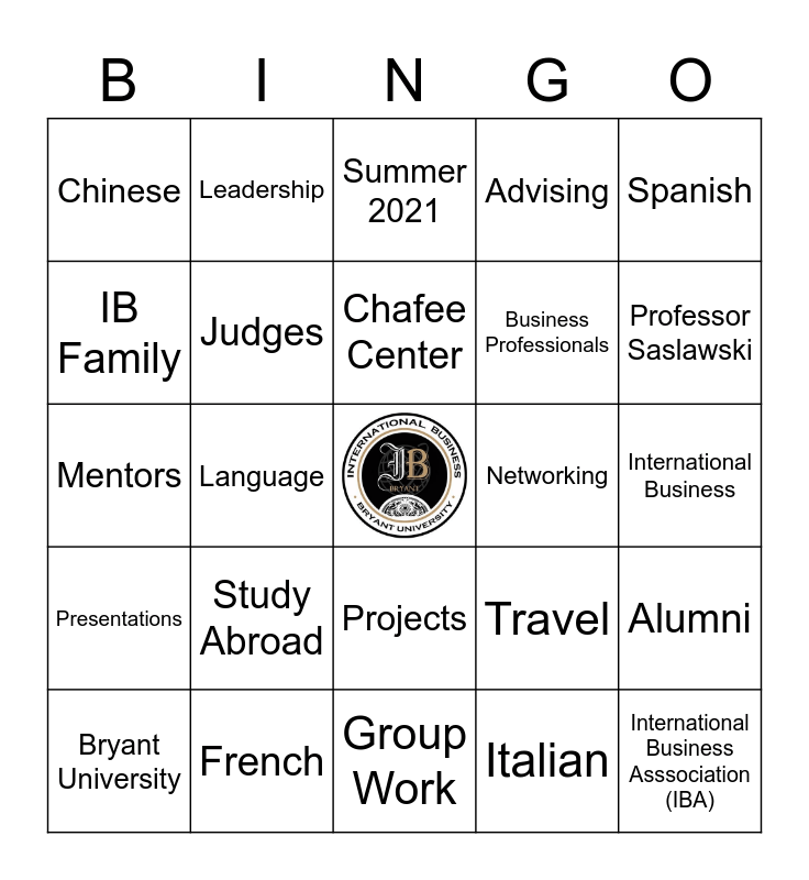 International Business Bryant University Bingo Card