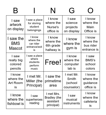 Welcome to Buford Middle School! Bingo Card