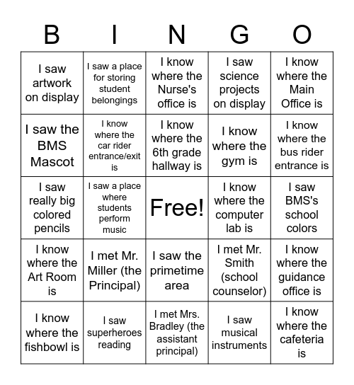 Welcome to Buford Middle School! Bingo Card