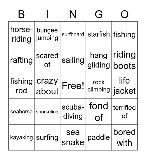 by the sea Bingo Card