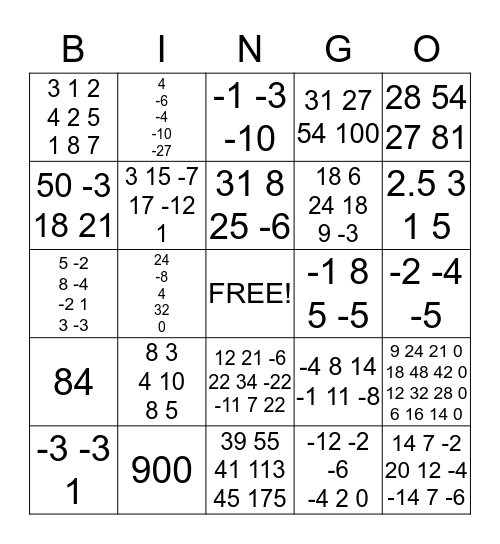 Matrix Bingo Card