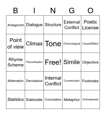 ELA Bingo Card