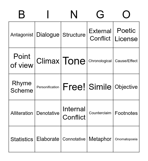 ELA Bingo Card