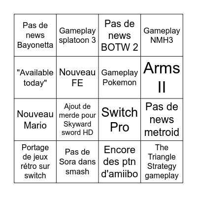 Nintendo direct bingo Card