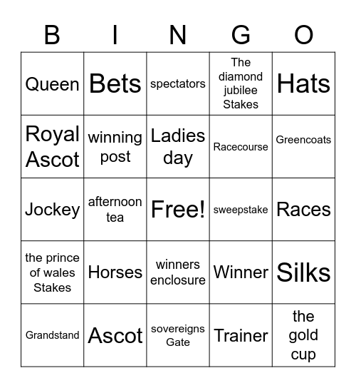 Royal Ascot Bingo Card