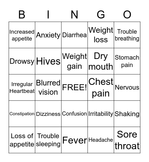 Medication Management Bingo Card