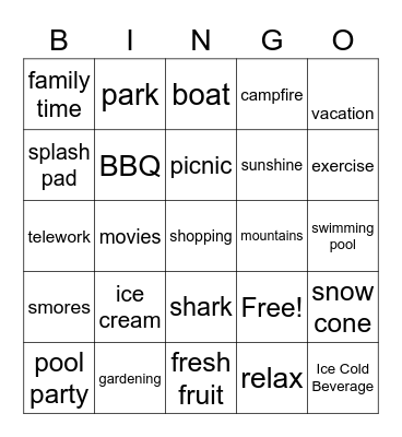 Summer Fun Bingo Card