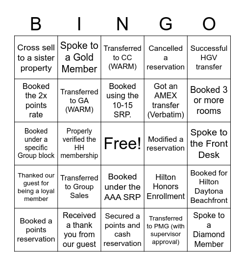 HILTON BINGOO Bingo Card