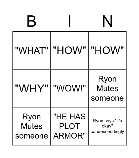 Ryon Bingo Card