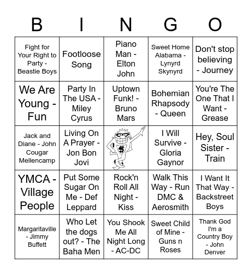 SingaLong Songs Bingo Card