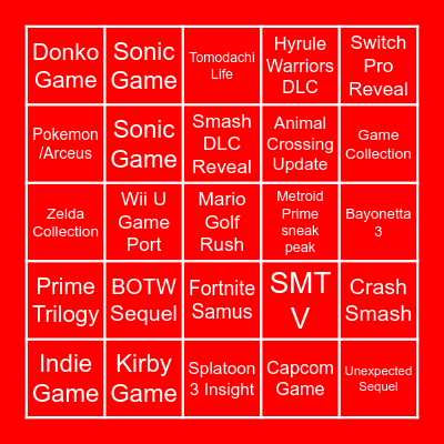 Nintendo E3 2021 Bingo Card