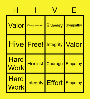 Core Values Bingo Card