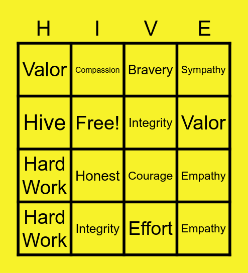 Core Values Bingo Card