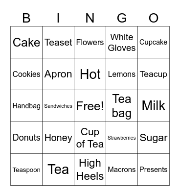 Women's Tea Bingo Card