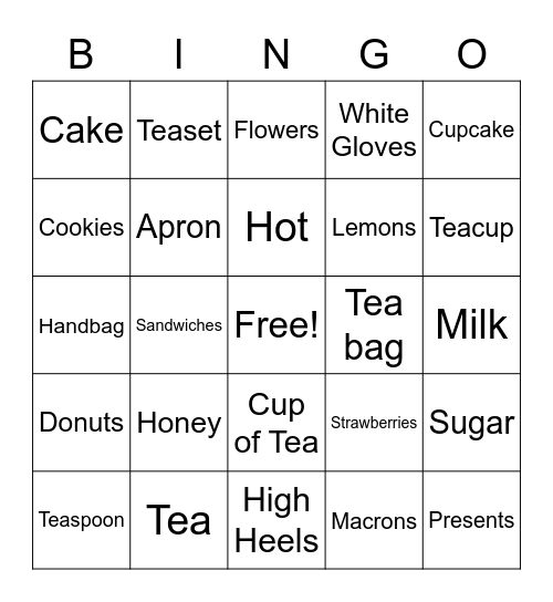 Women's Tea Bingo Card