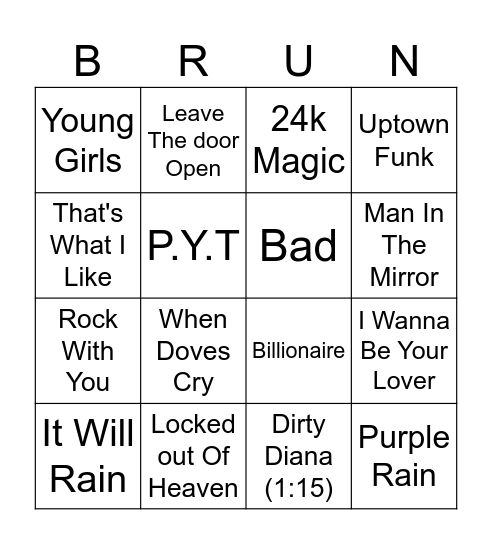 Prince, Jackson and Bingo Card