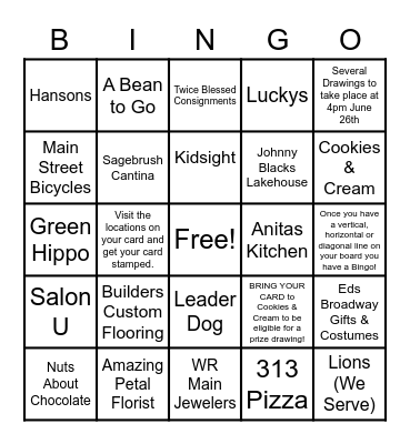 Lake Orion Lions Jubilee Kids Bingo Card