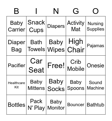 Baby Shower Bingo! Bingo Card