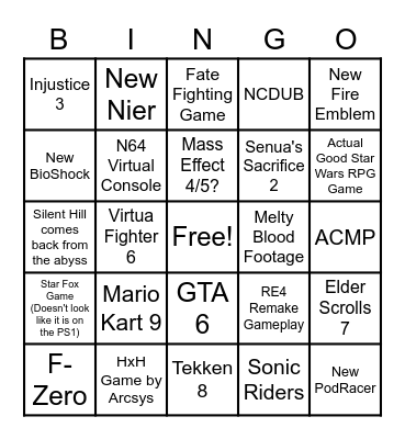 E3 Hopes And Dreams Bingo Card