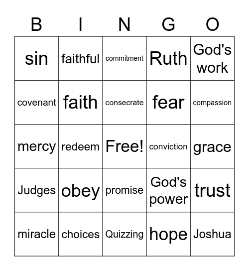 Joshua, Judges & Ruth Bible Quizzing Bingo Card