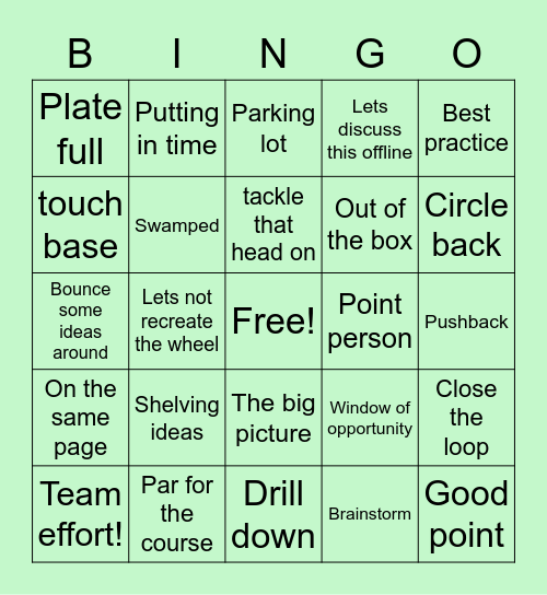 Office Speak Bingo Card