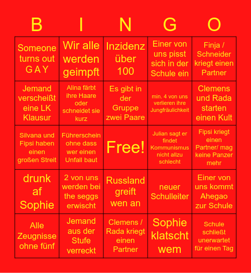 OUR(haha funny ik) 2021 Bingo Card