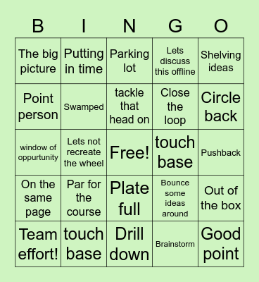 Office Speak Bingo Card
