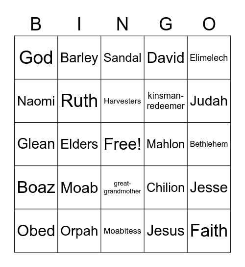 Ruth & Naomi Bingo Card