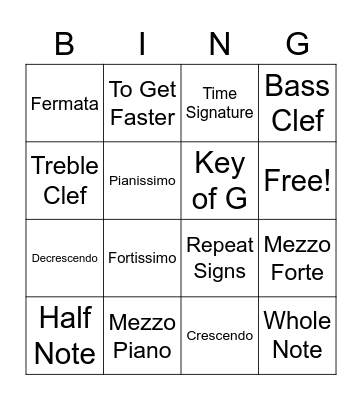 Music Terms Bingo Card