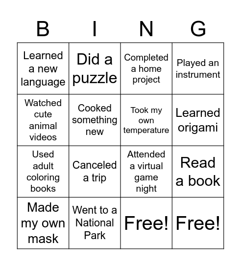 Untitled Bingo Card