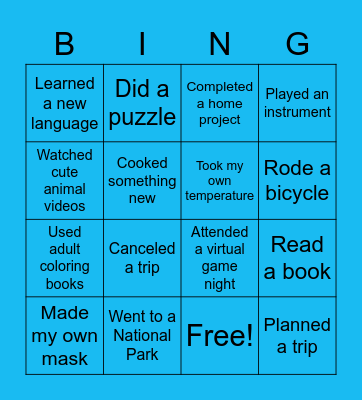During the pandemic, I… Bingo Card