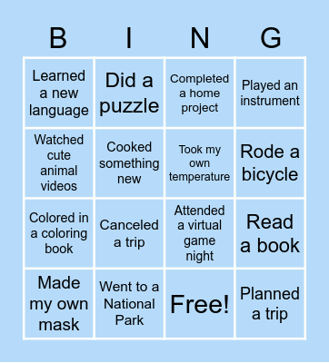 During the pandemic, I… Bingo Card