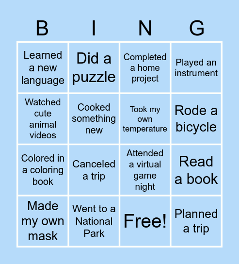 During the pandemic, I… Bingo Card
