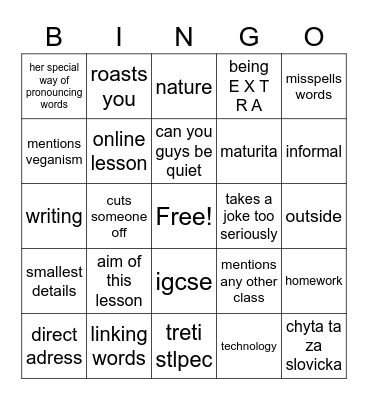 Miss Lucingo Bingo Card