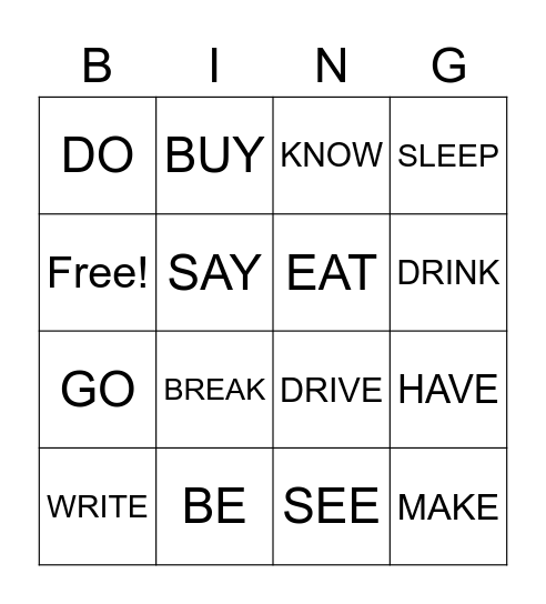 PAST PARTICIPLE  Bingo Card