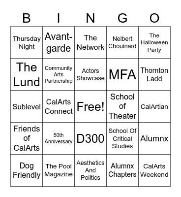 CalArts Alumnx Council Bingo Card