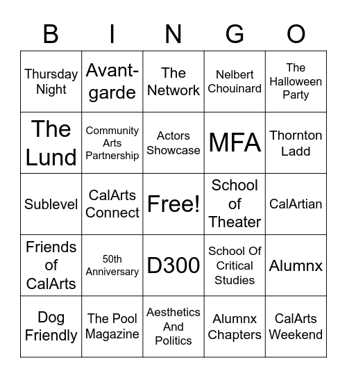 CalArts Alumnx Council Bingo Card