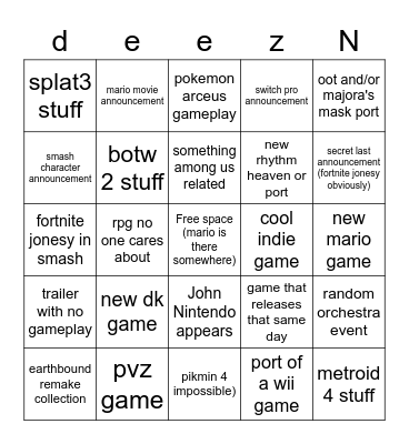 nintendo bingo Card