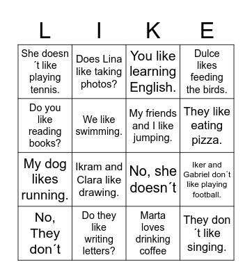 LIKE+ING Bingo Card