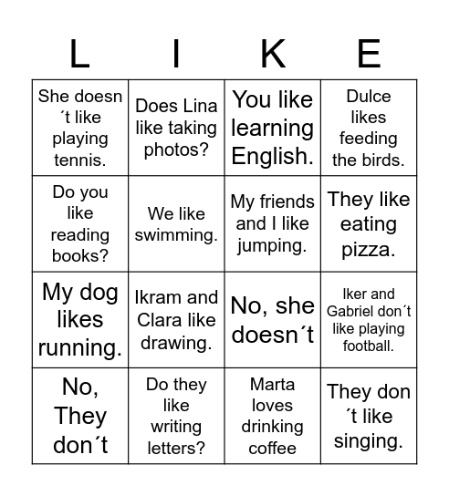 LIKE+ING Bingo Card