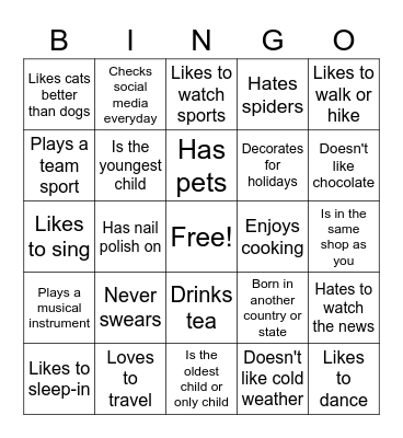 Get To Know Your Classmates Bingo Card