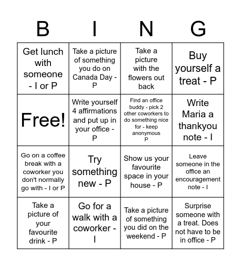 Work Prep Bingo Card